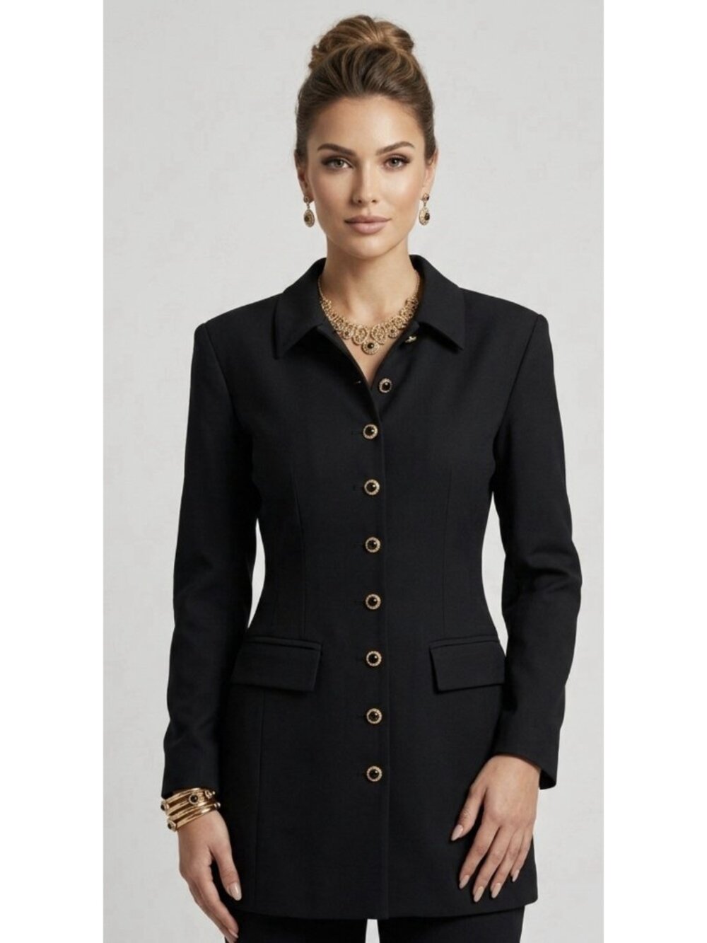 New MANIERE DE VOIR Amelie Black Button Up Blazer Mini Dress